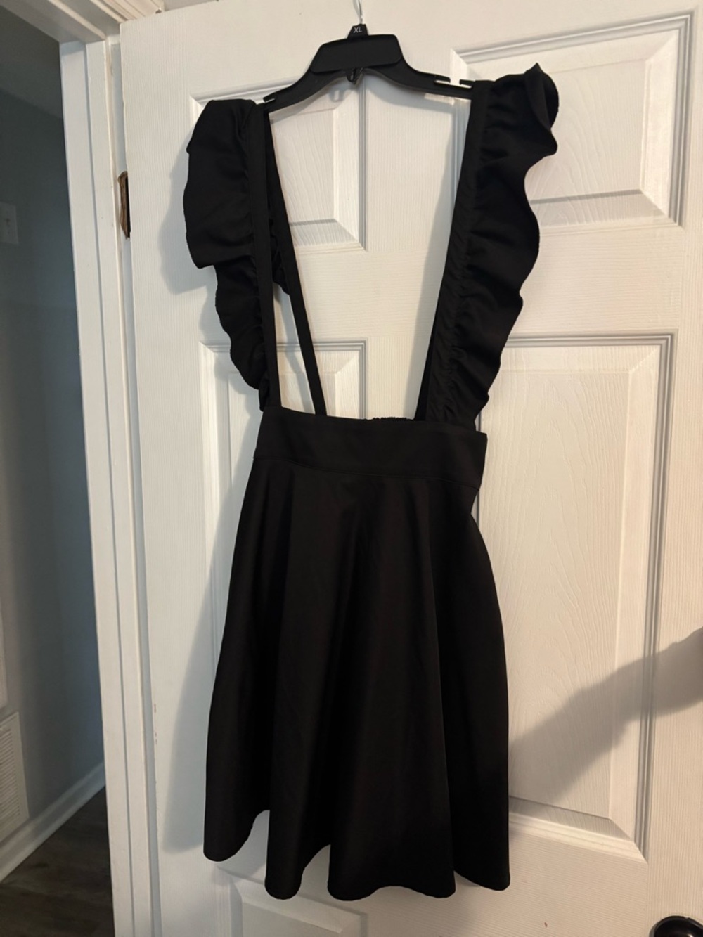 Black Ruffle Strap Skater Dress